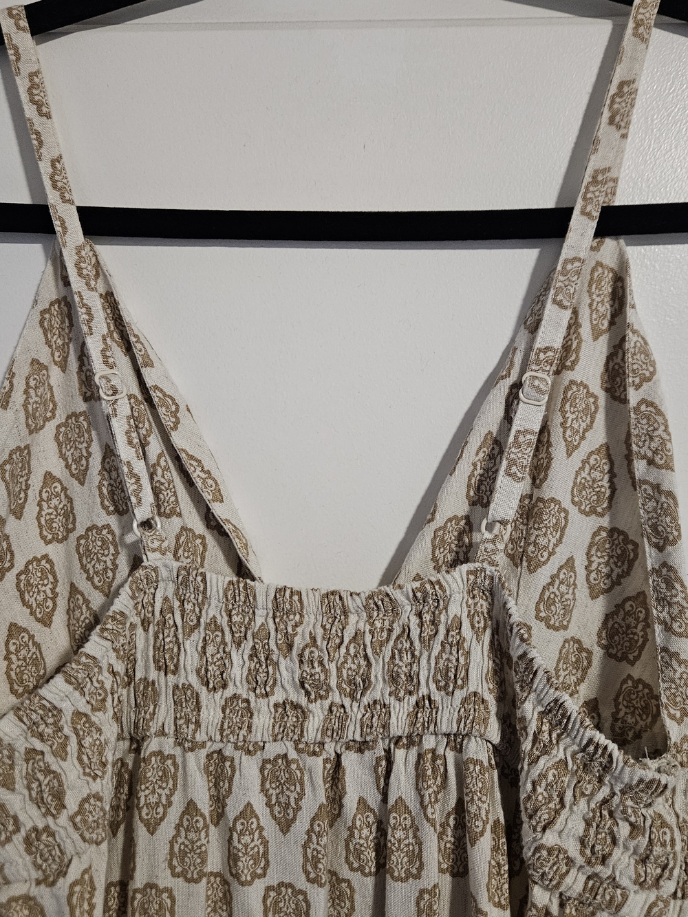 Sim & Sam Bohemian Tan Babydoll Linen Blend Maxi Dress in Oat Print Size Medium - Picture 5 of 6